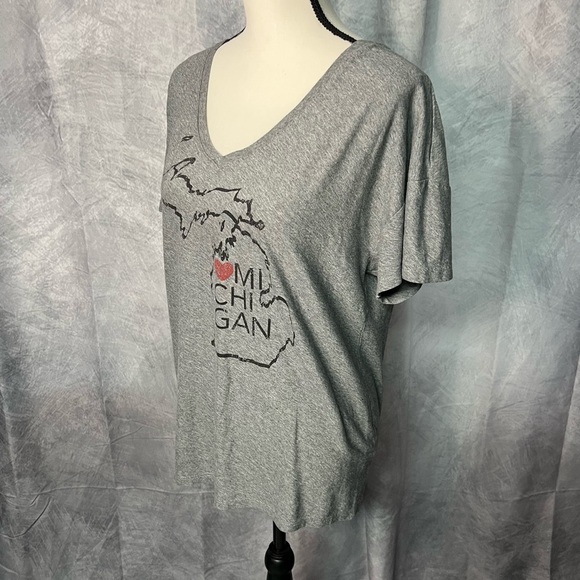 State of Mine Gray Michigan V-Neck Oversized Tee - size Medium - Picture 3 of 8
